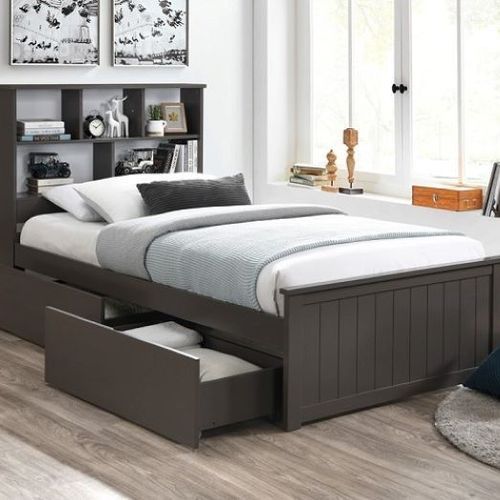 Myer Grey King Single Bed with Storage | Hardwood Frame