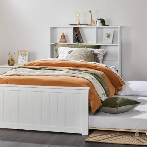 Myer White King Single Bed with Trundle | Hardwood