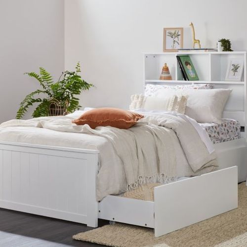 Myer White Single Bed with Storage | Hardwood Frame