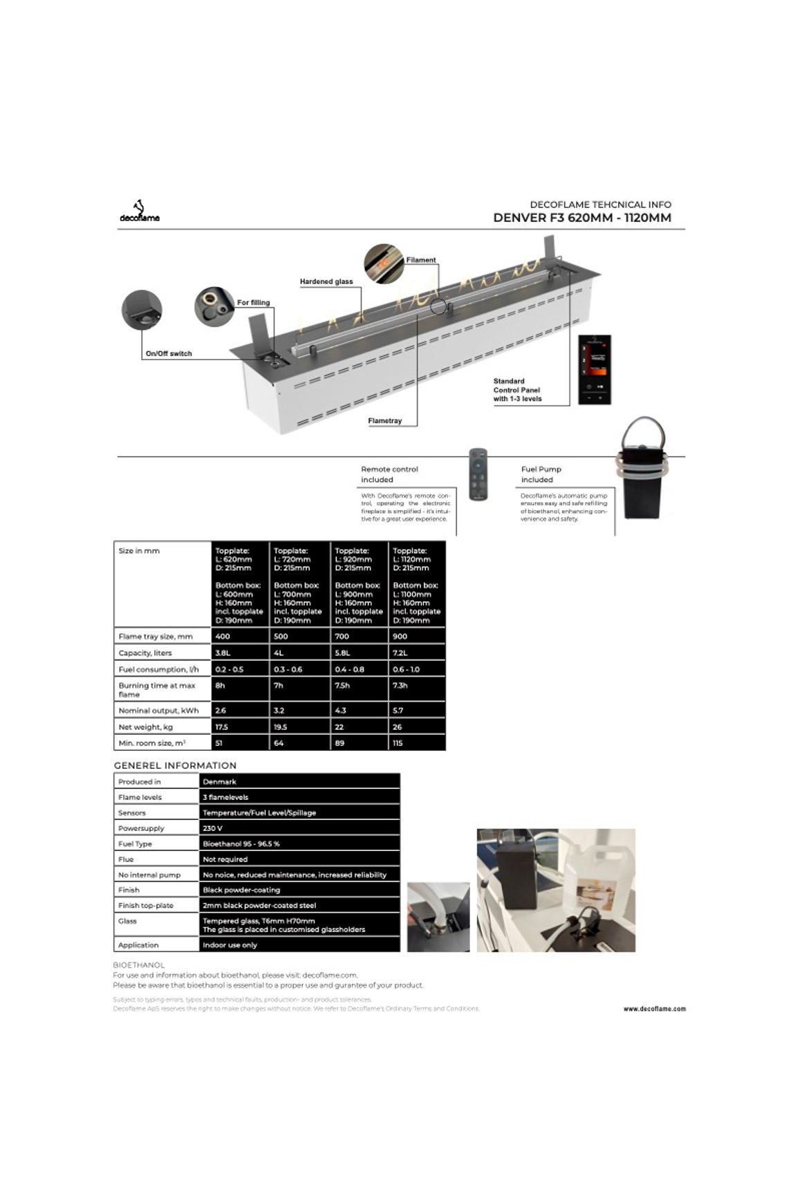 Decoflame BEV Net Zero F3 Fireplace Insert 20.5hr Burn dimensions
