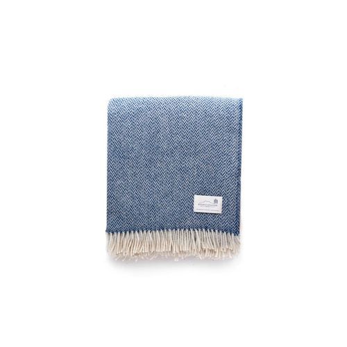 Ruanui Station Lambswool Throw - Blue Cliffs Blue Chevron