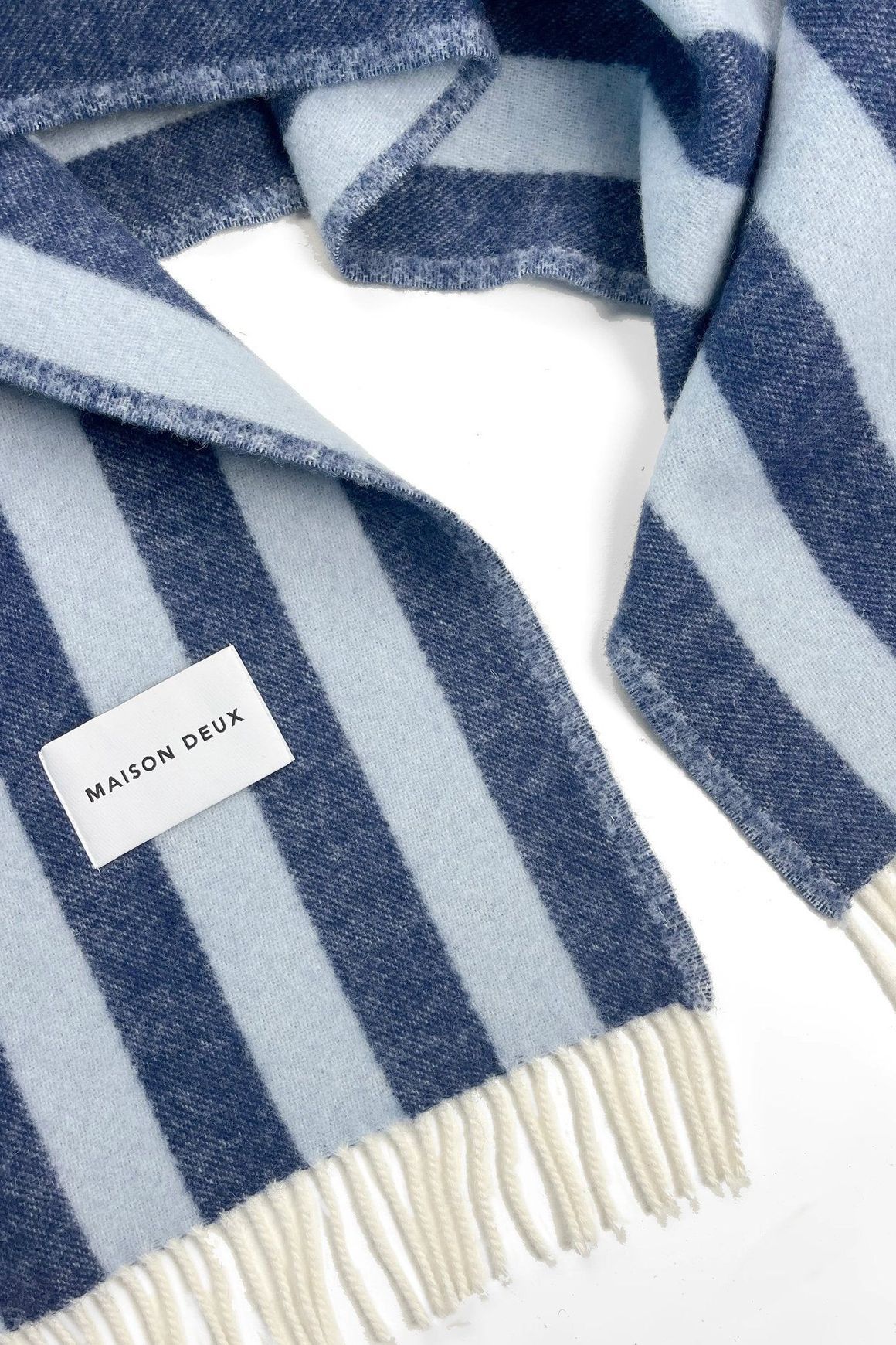 Maison Deux Candy Wrap NZ Wool Throw – Navy Ice Blue