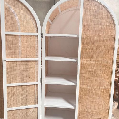 Rattan Arched 2 Door Shelving Unit – White