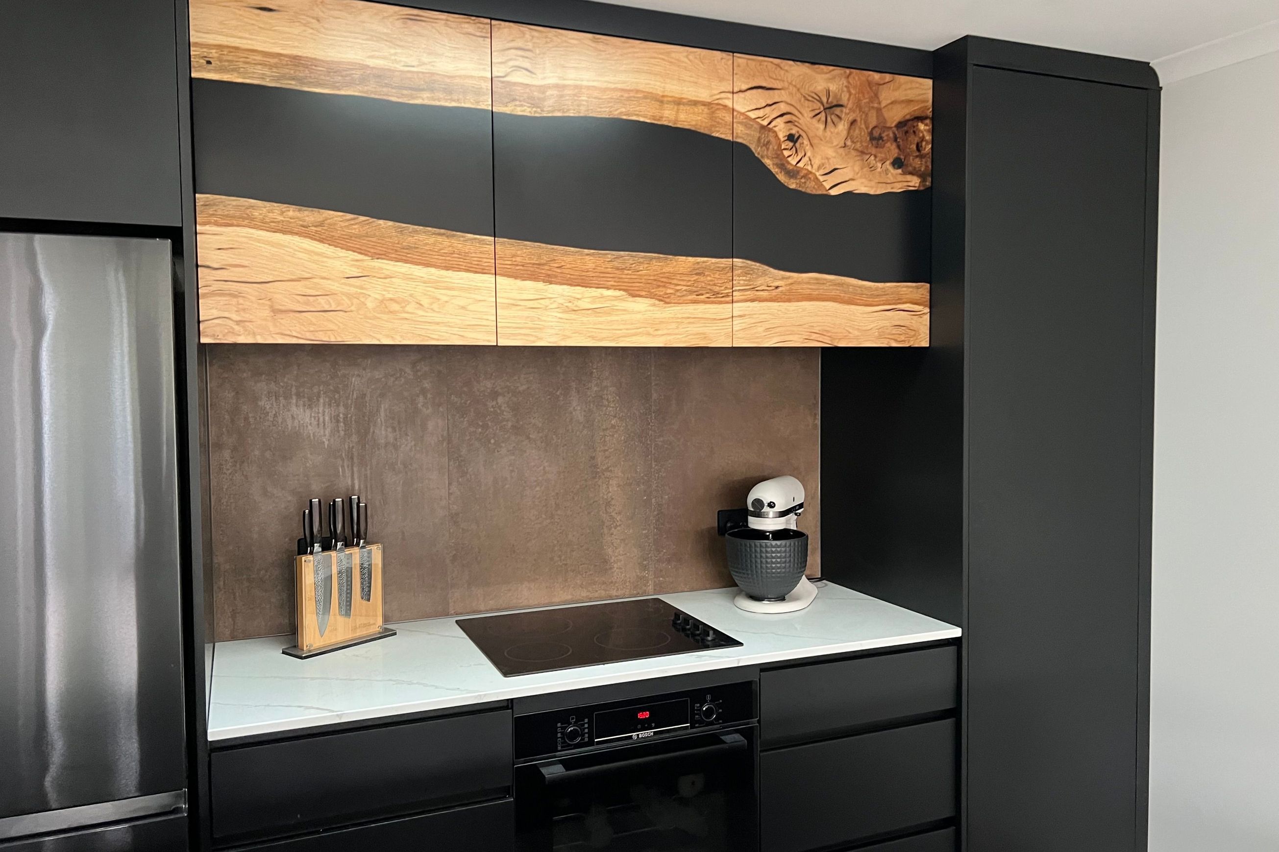 Kitchen Overhead Doors — Old English Oak Epoxy