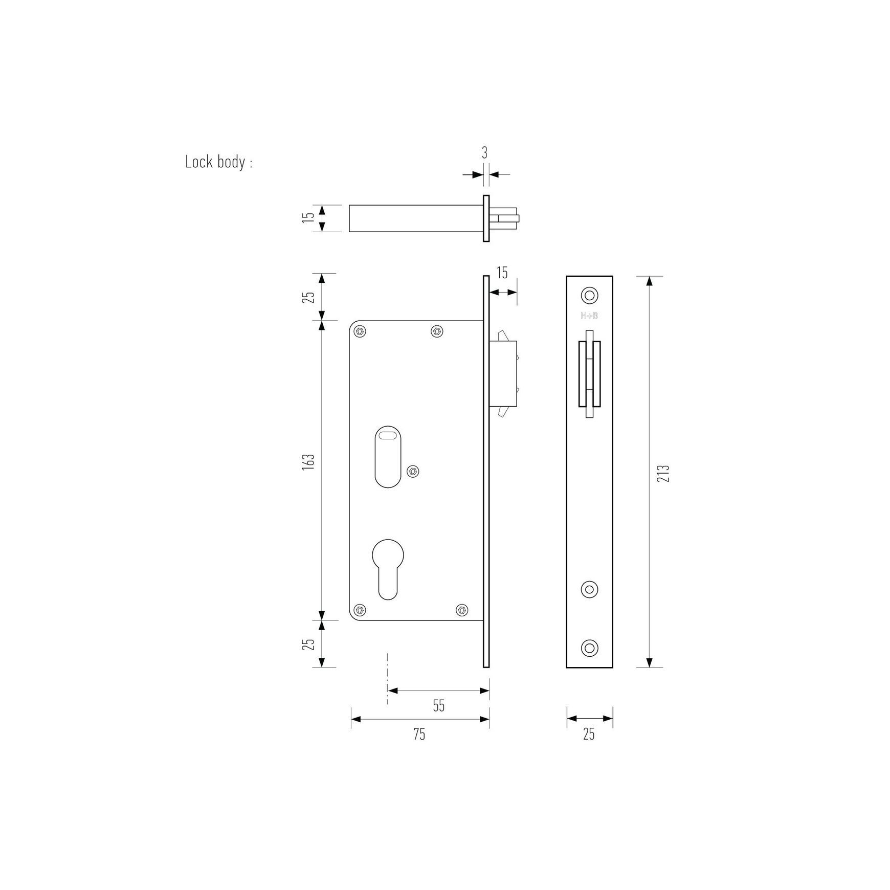 HB630 Series Sliding Door Lock 55mm Backset