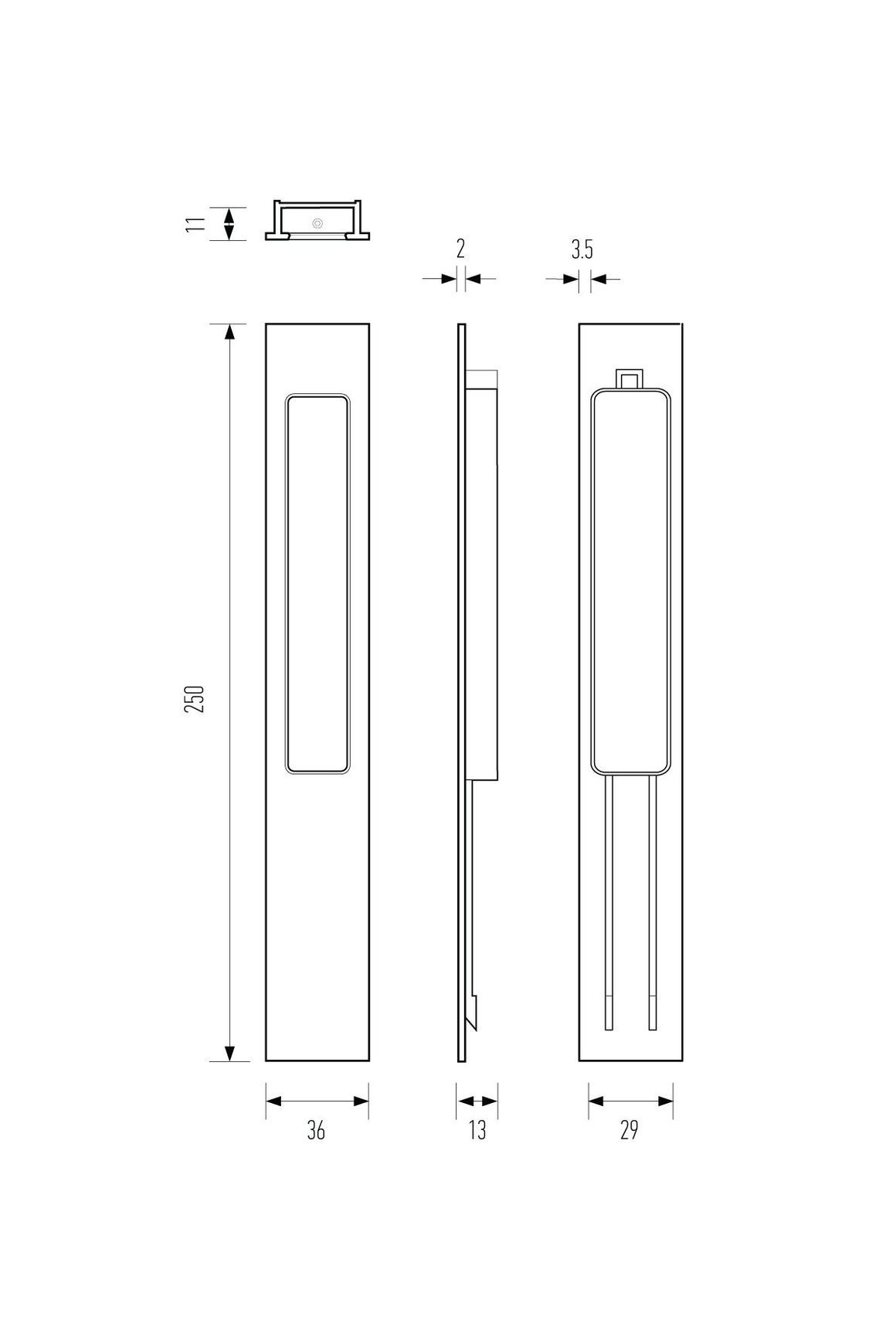 HB668 250mm Flush Pull dimensions