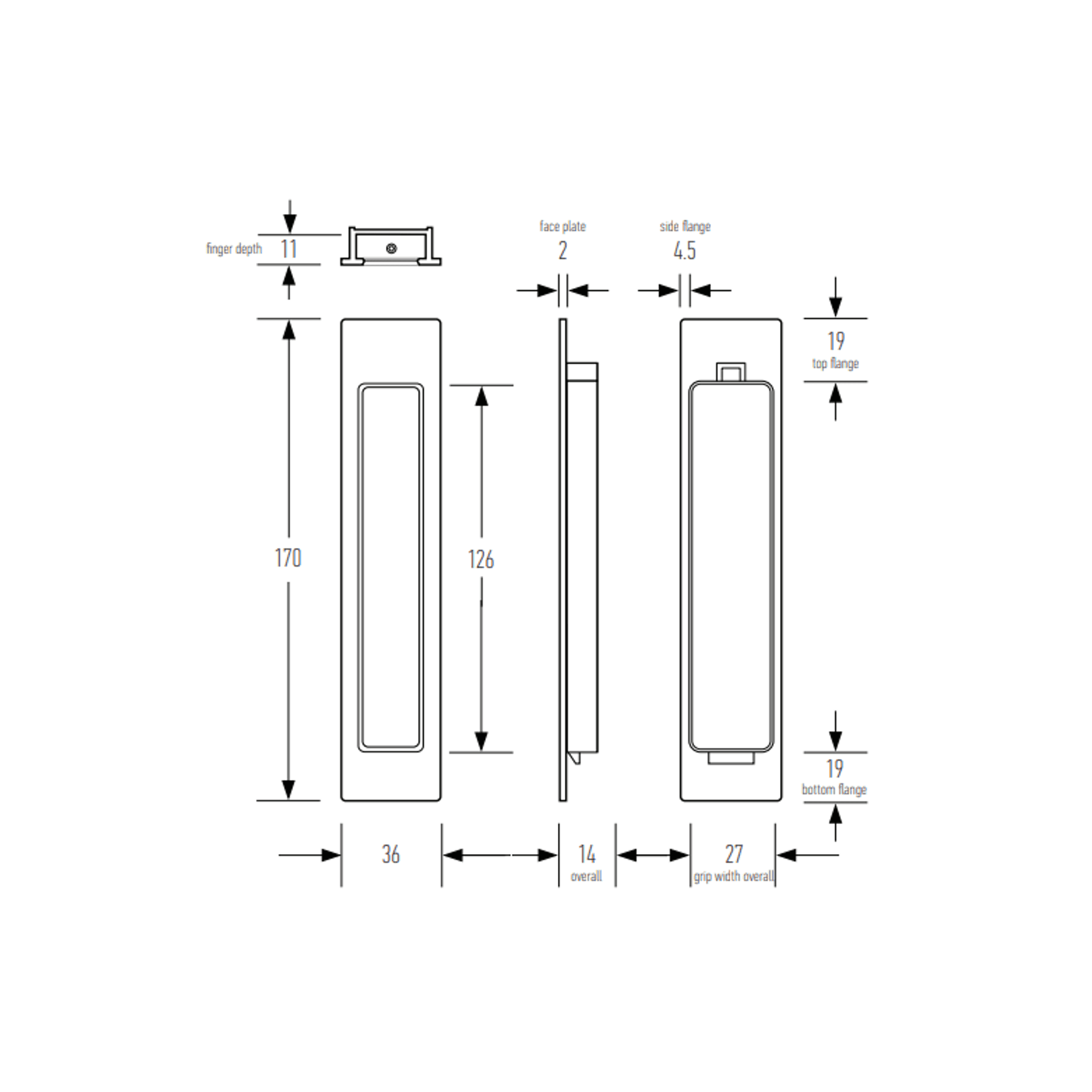 HB660 170mm Flush Pull for Sliding/Cavity Slider Doors
