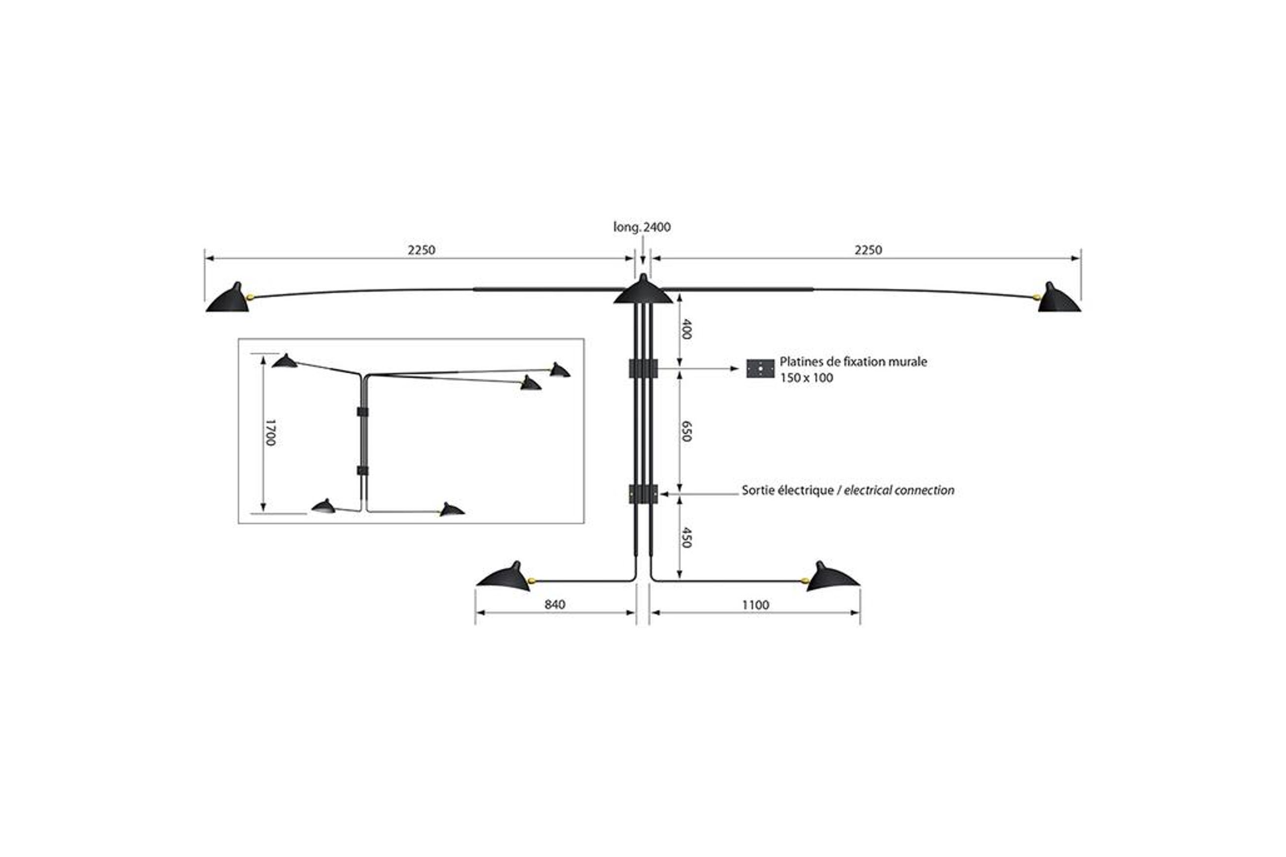 Applique 5 Bras Pivotants Wall Lamp by Serge Mouille