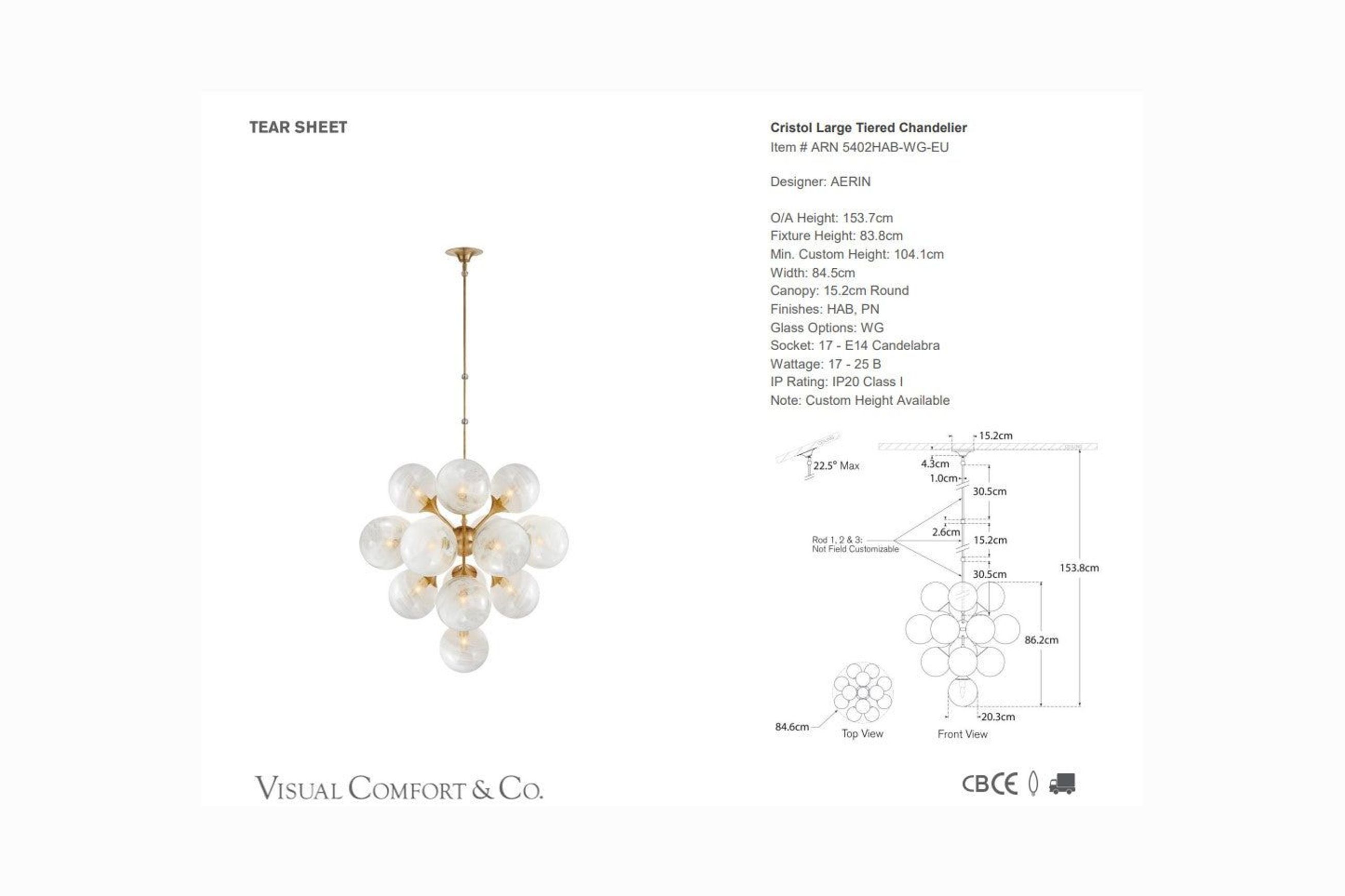 Visual Comfort AERIN Cristol Large Tiered Chandelier dimensions