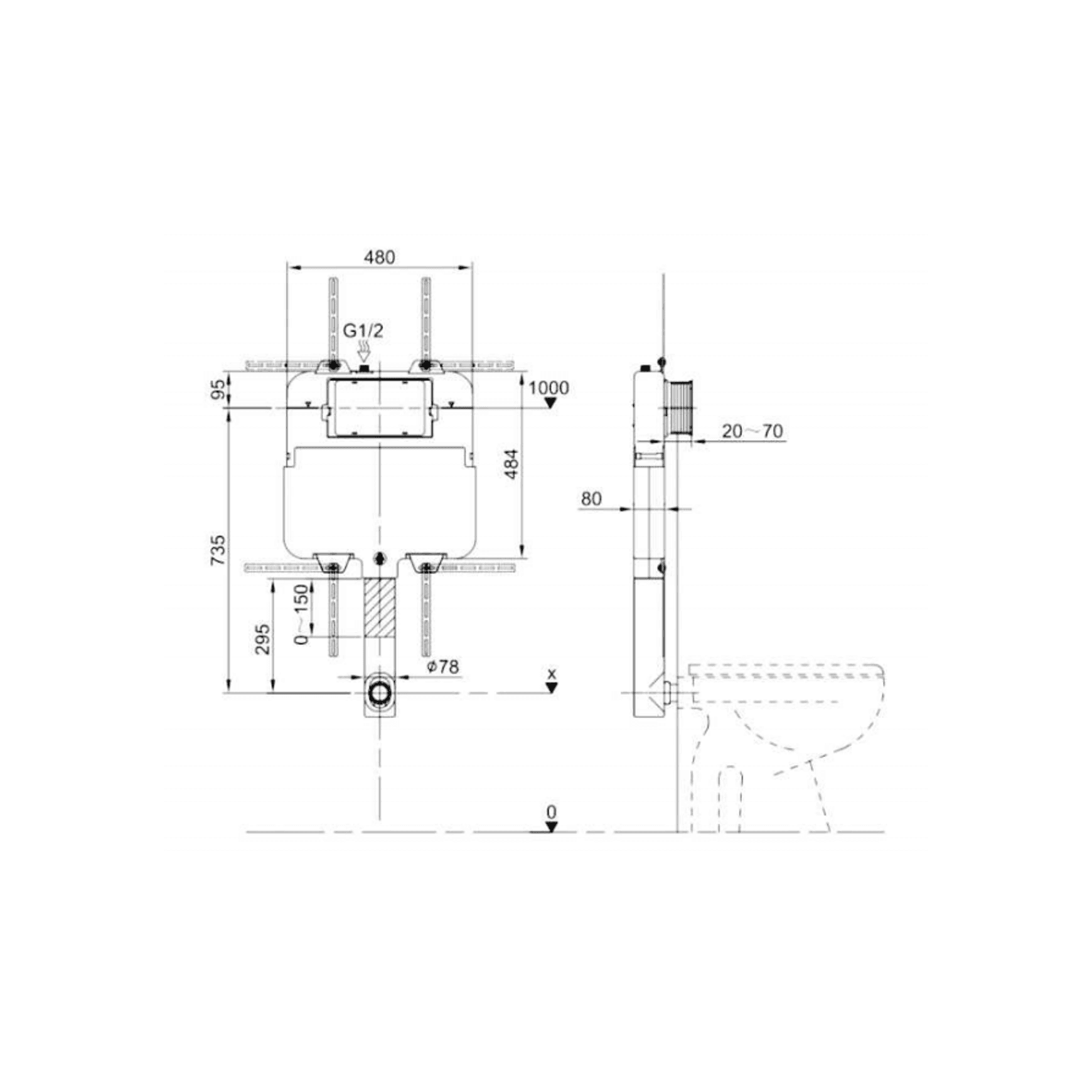 Kinetic Pnuematic Slim In Wall Cisterns and Faceplates dimensions