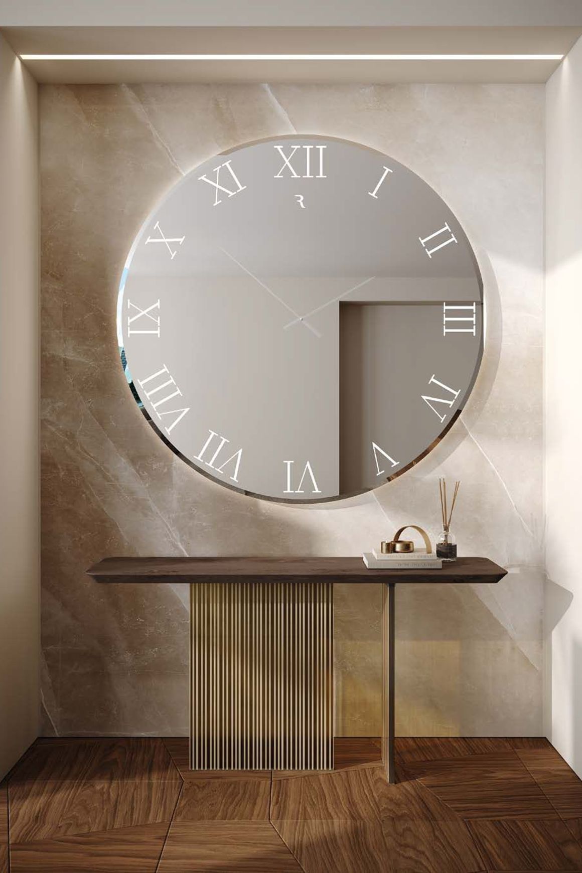 Titanium Round Mirrored Clock
