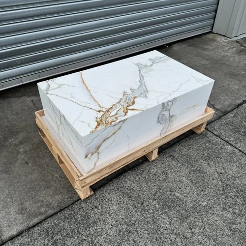 Block Coffee Table/Gold Calacatta-Small | Natural Stone Co.