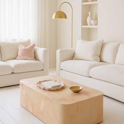 Crescent Corner Coffee Table - Pearl Pink Blush Marble | Natural Stone Co.