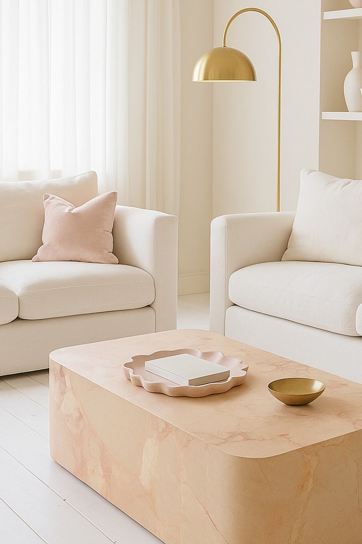 Crescent Corner Coffee Table - Pearl Pink Blush Marble | Natural Stone Co.