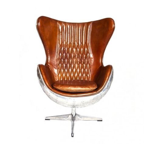 Admiral Brown Leather and Aluminium Egg Chair