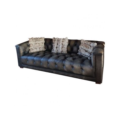 Dark Knight Distressed Black Leather Chesterfield Lounge - 3 seat