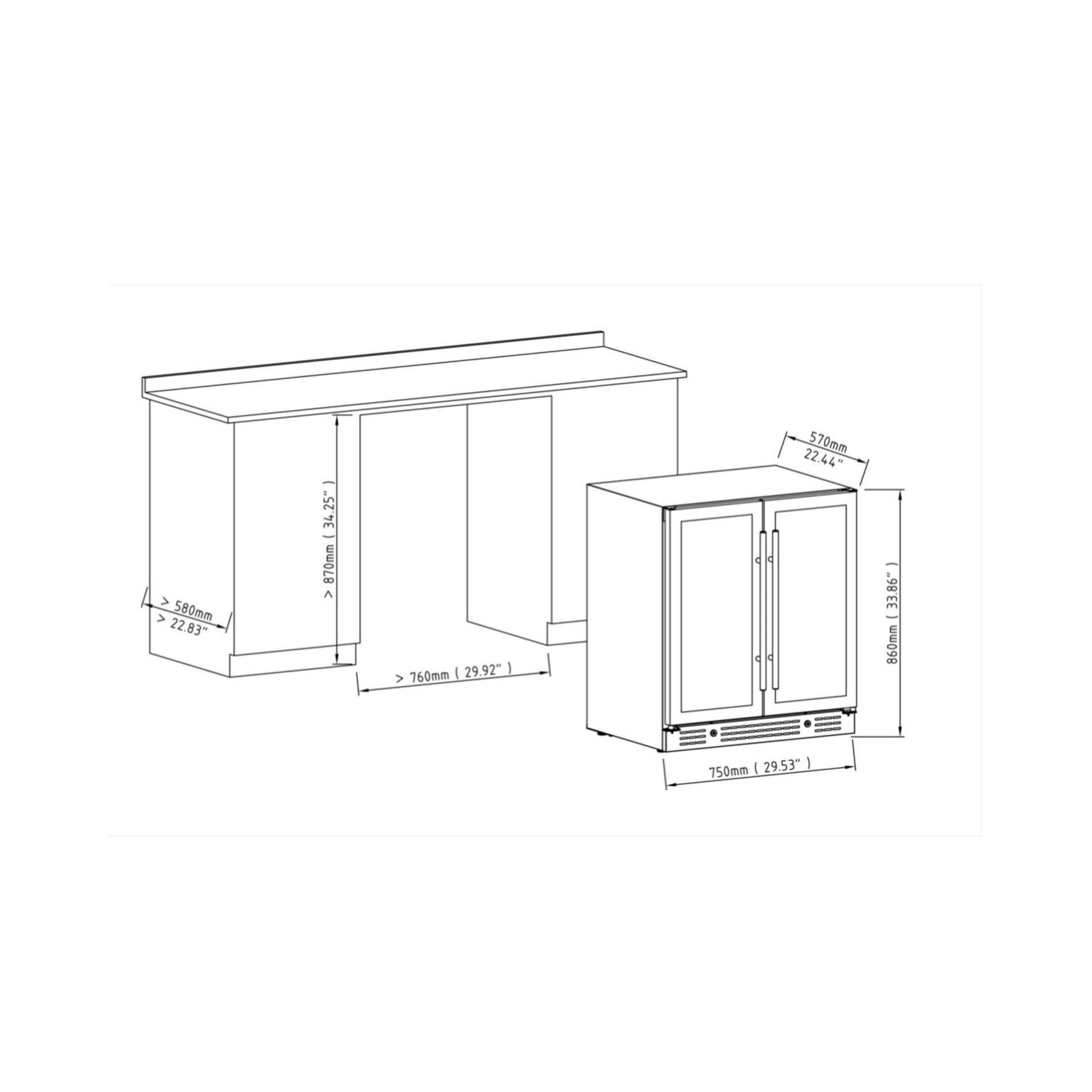 750mm Wide Under Bench Dual Zone