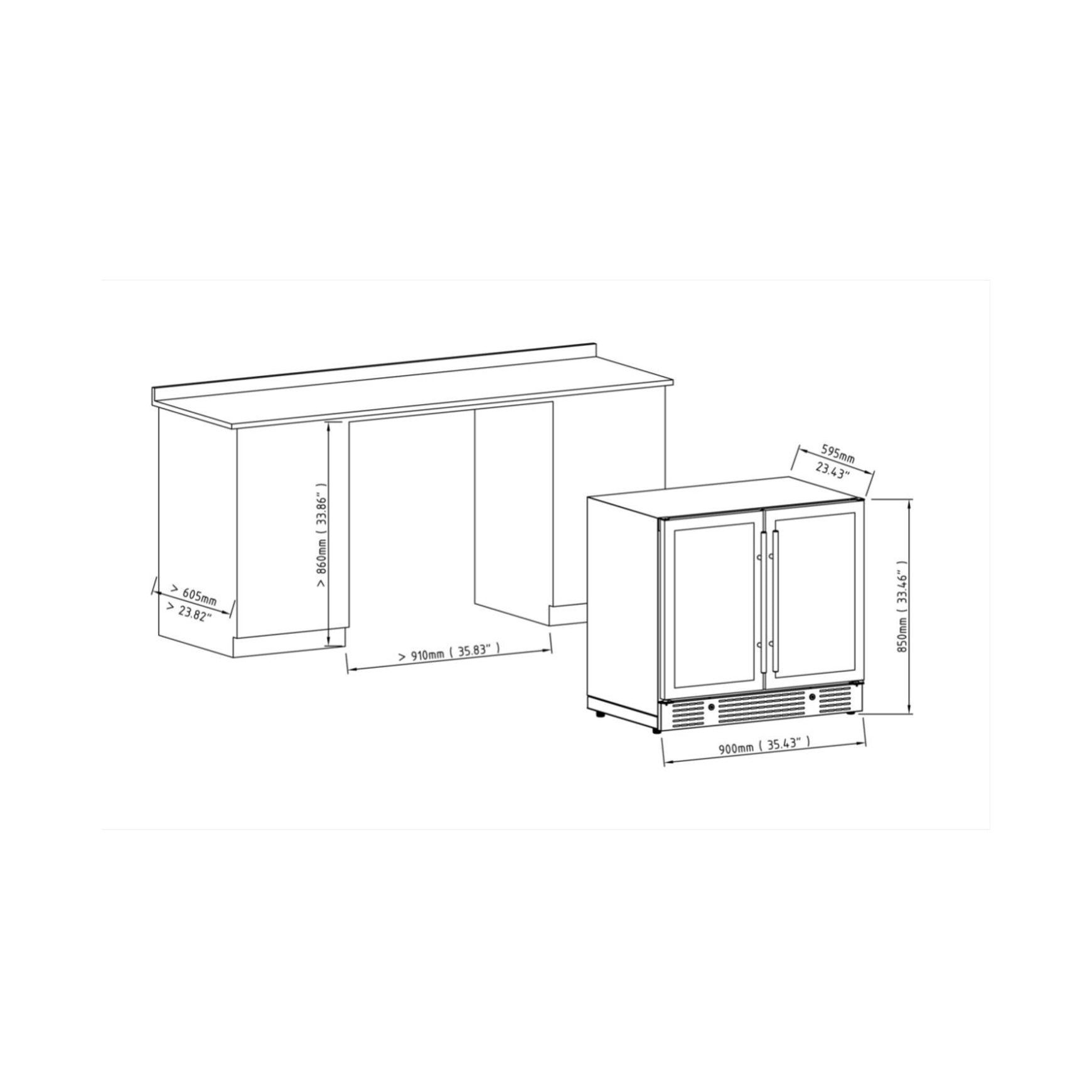 900mm Wide Under Bench Dual Zone Wine Fridge