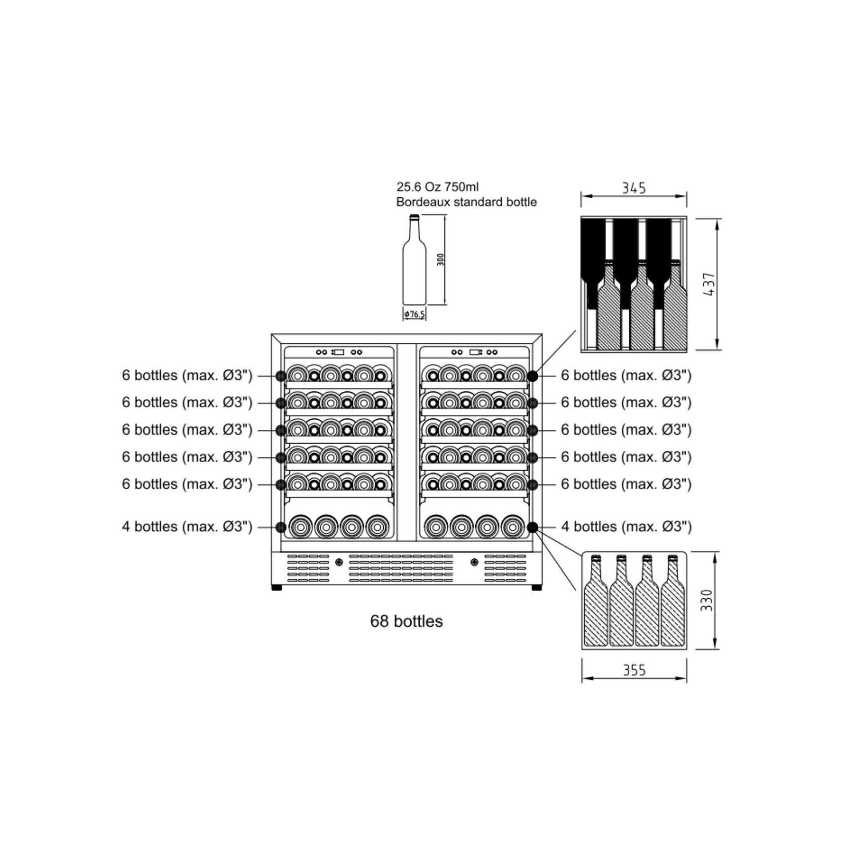 900mm Wide Under Bench Dual Zone Wine Fridge