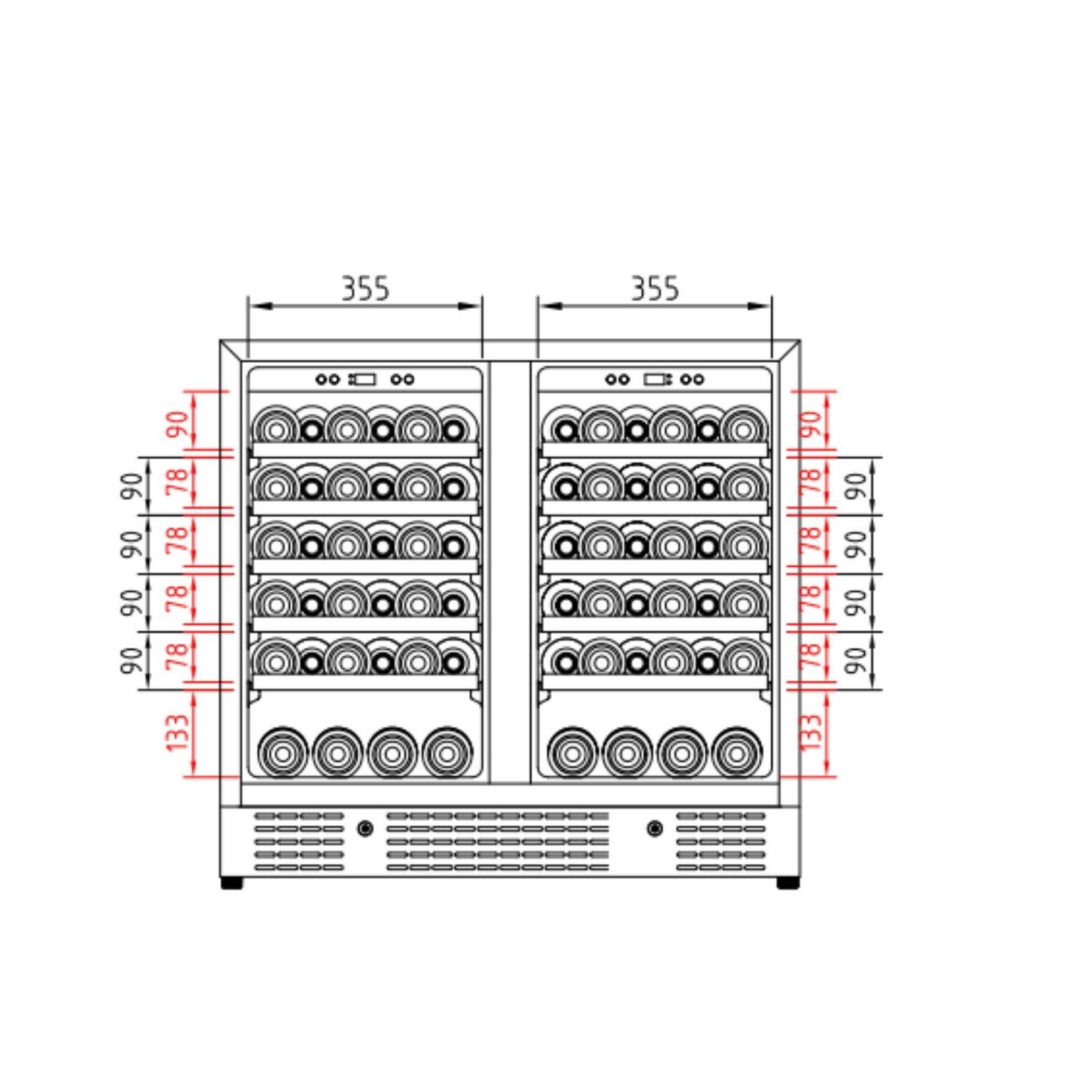 900mm Wide Under Bench Dual Zone Wine Fridge