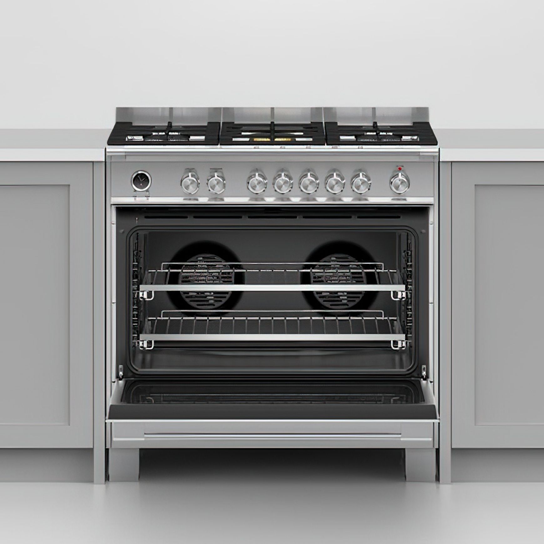F&P Freestanding Cooker, Dual Fuel, 90cm, 5 Burners