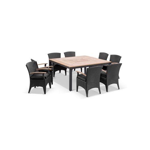 Sahara 8 Square Teak Table w/Kai Outdoor Wicker Chair