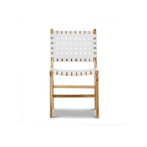 Lazie Leather Strapping Dining Chair | Set of 2 | Teak & White