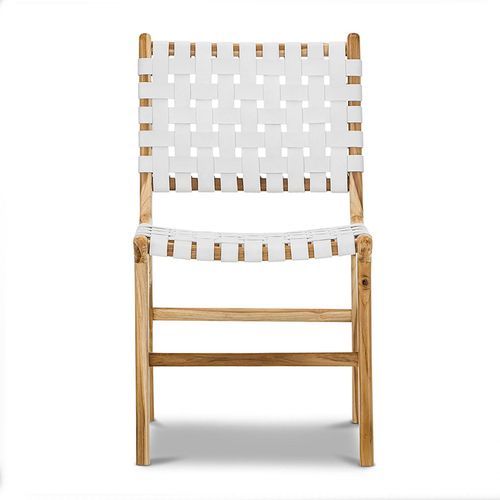 Lazie Leather Strapping Dining Chair | Set of 2 | Teak & White