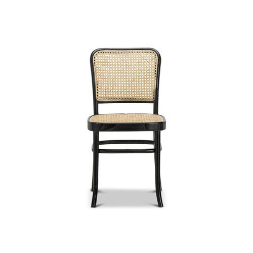 Prague Solid Teak Bentwood Cane Dining Chair | Black & Natural | Set of 2
