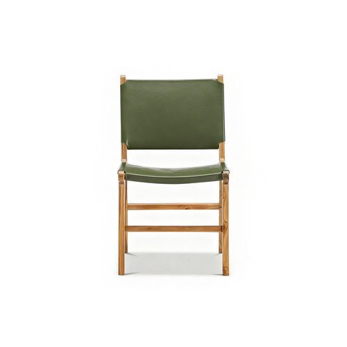Casey Set of 2 Flat Leather Dining Chair | Olive Green
