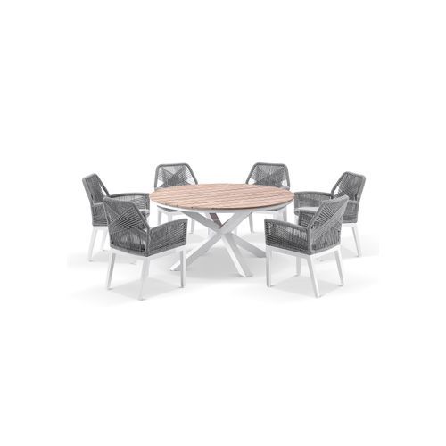Tuscany Round 1.5m Dining Table with 6 Hugo Rope Chairs