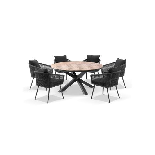 Tuscany Round 1.5m Dining Table w/ 6 Herman Rope Chairs