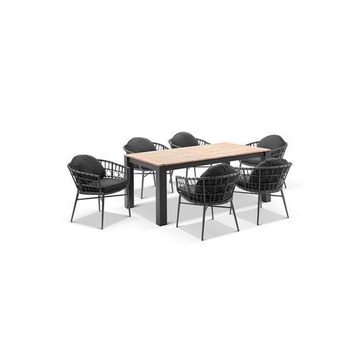 Balmoral 1.8m Teak Dining Table w/ 6 Moana Wicker Chair