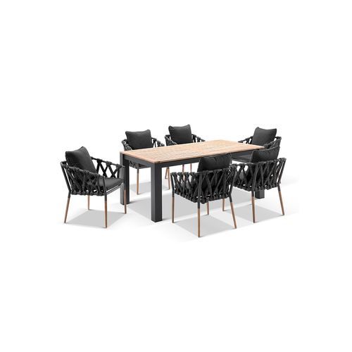 Balmoral 1.8m Teak Dining Table w/ 6 Cove Rope Chairs