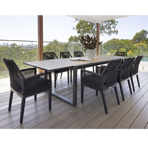 Bora Extension Dining Setting with 8 x Hugo Rope Chairs