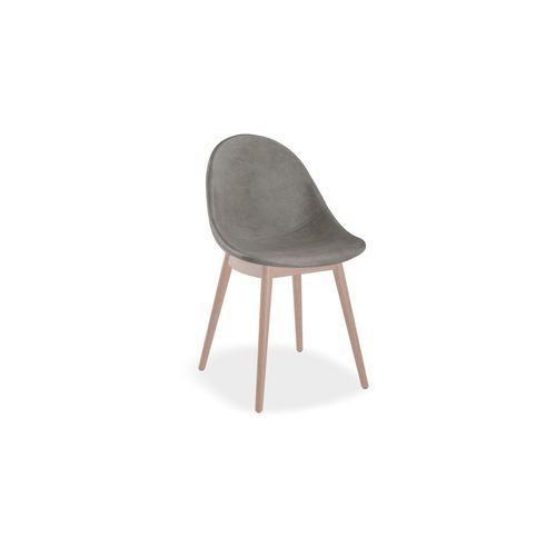 Pebble Chair Grey Upholstered Vintage Seat - Natural Beechwood Base