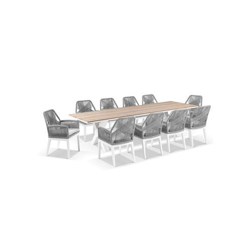 Kansas 3m Aluminium Dining Table w/ 10 Hugo Rope Chairs