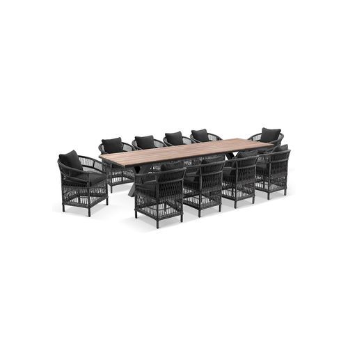 Kansas 3m Dining Table with 10 Malawi Wicker Chairs