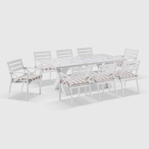 Kansas Ceramic 2m Dining Table w/ 8 Chairs in Sunbrella