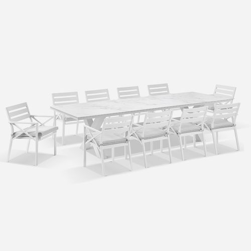 Kansas Ceramic 3m Dining Table with 10 Chairs Setting