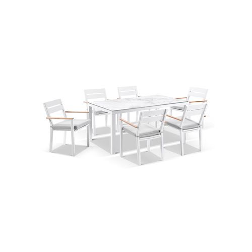 Hugo Ceramic 1.8m Dining Table w/6 Capri Chairs Setting