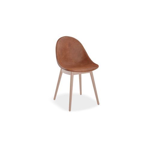 Pebble Chair Tan Upholstered Vintage Seat - Natural Beechwood Base