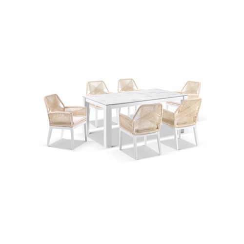 Hugo Ceramic 1.8m Dining Table with 6 Hugo Rope Chairs