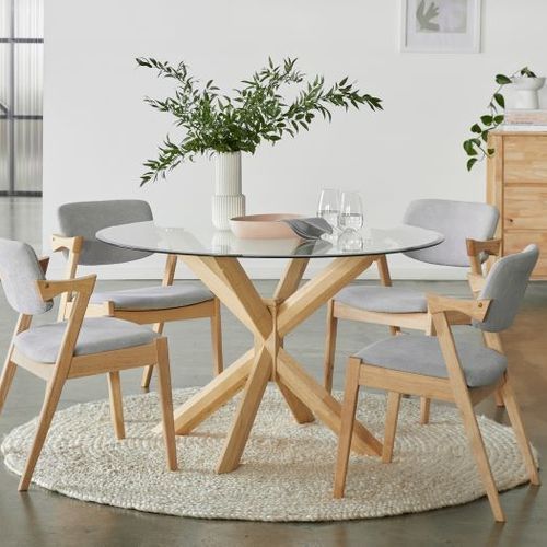 Bella 5PCE Round Glass Dining Set | Natural