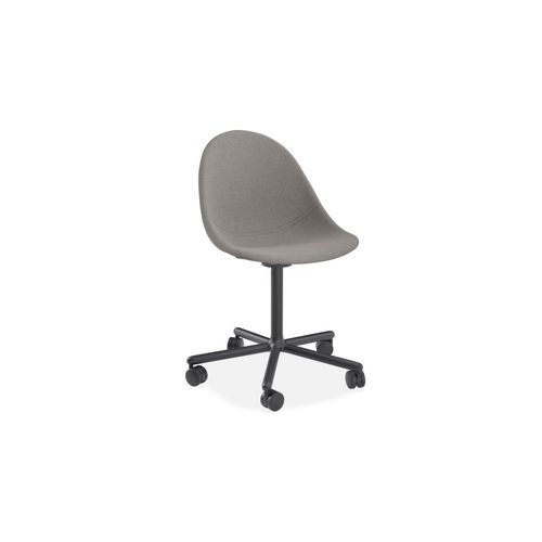 Pebble Fabric Dark Grey Upholstered Chair - Swivel Base w Castors - Black