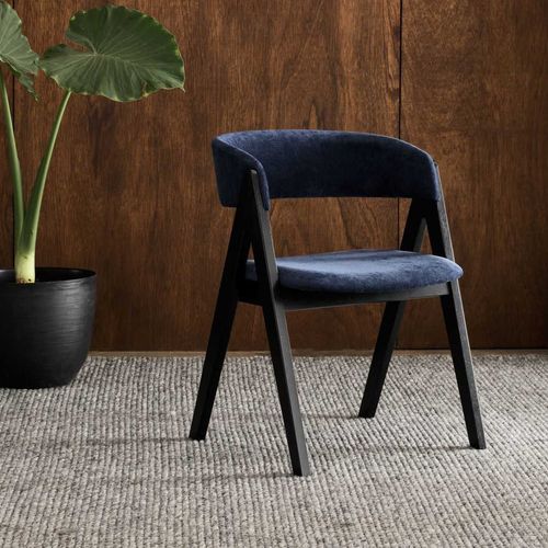 Gaudi Black Hardwood Dining Chair | Navy Fabric