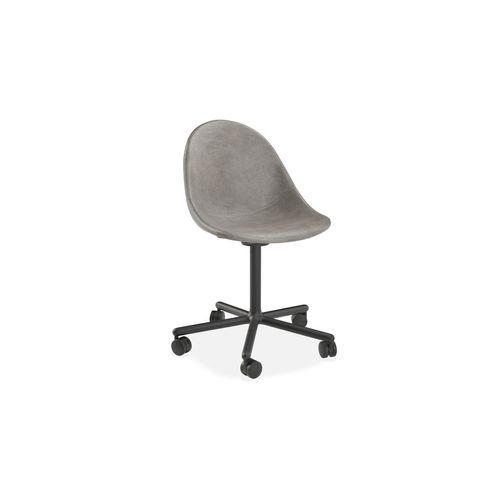 Pebble Chair Grey Upholstered Vintage Seat - Swivel Base w Castors - Black