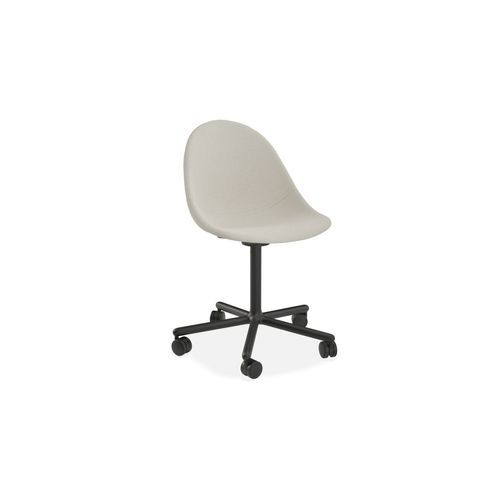Pebble Fabric Light Grey Upholstered Chair - Swivel Base w Castors - Black