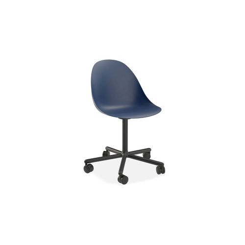 Pebble Chair Navy Blue with Shell Seat - Swivel Base w Castors - Black