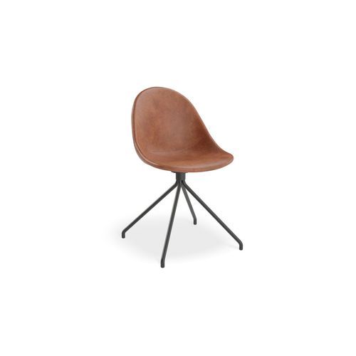 Pebble Chair Tan Upholstered Vintage Seat - Swivel Base - Black